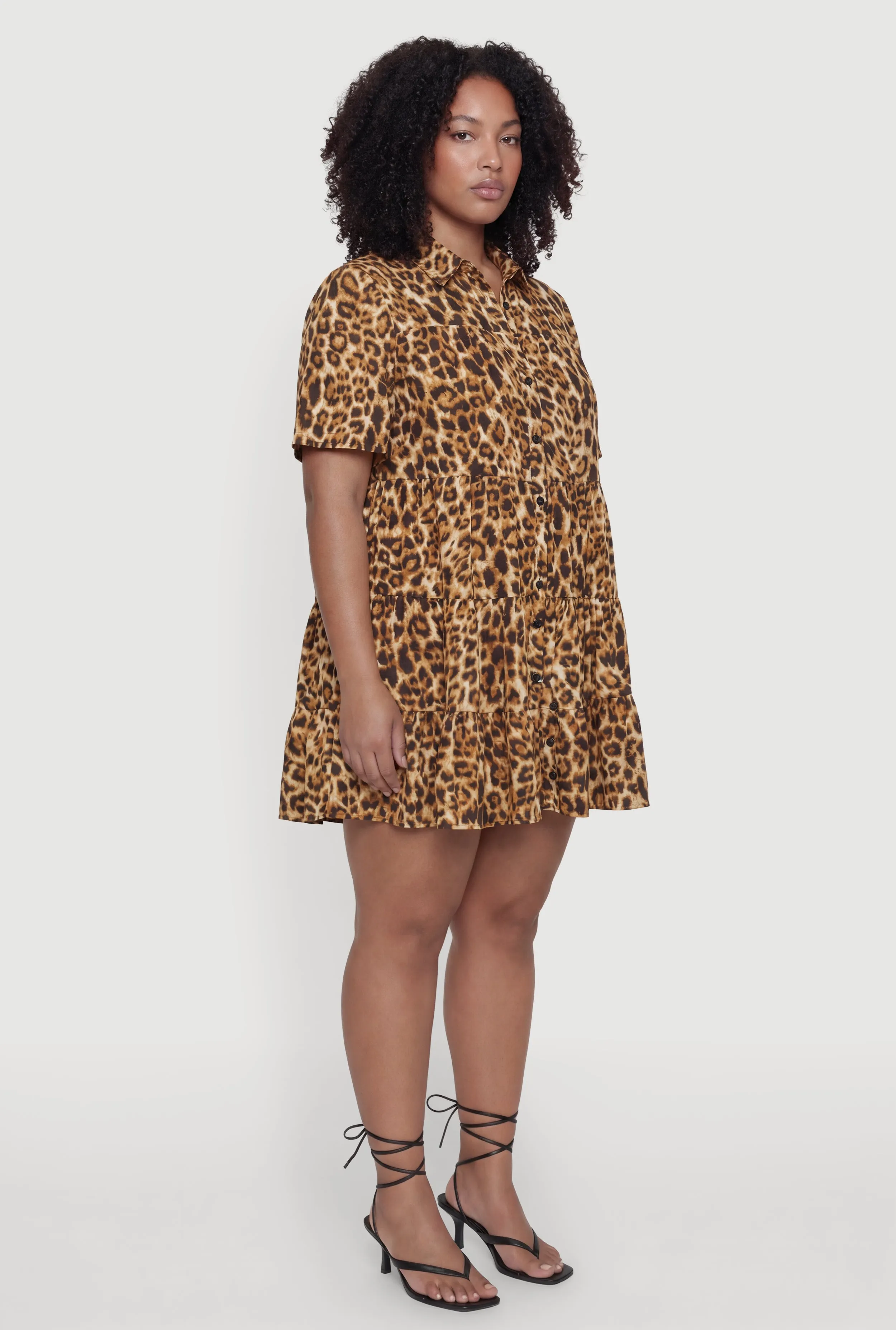 Leopard Print Short Sleeve Tiered Shirt Dress sold by Rainbow product image thumbnail 2