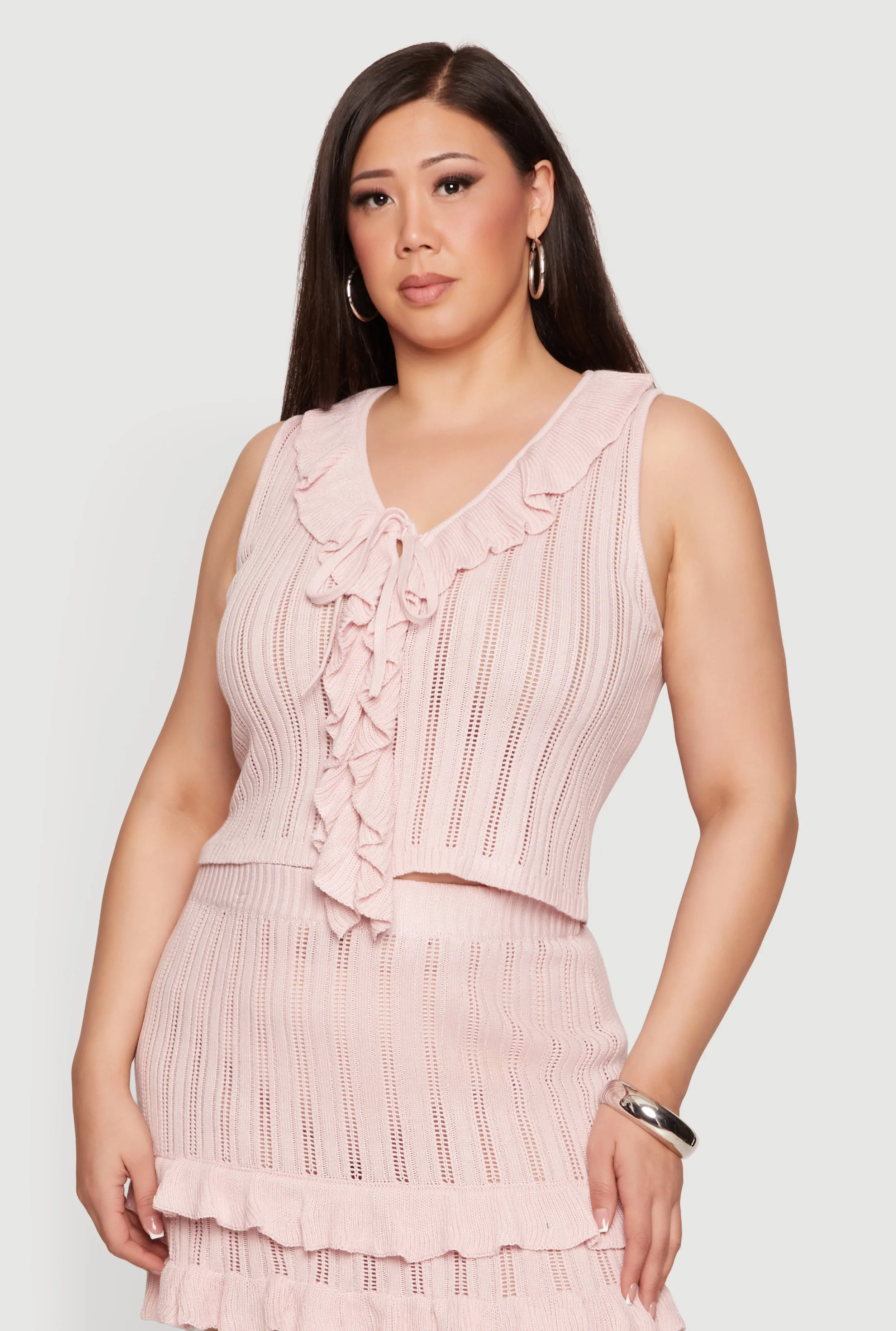 Plus Size Ruffle Trim Tie Detail Crochet Vest sold by Rainbow product image thumbnail 2