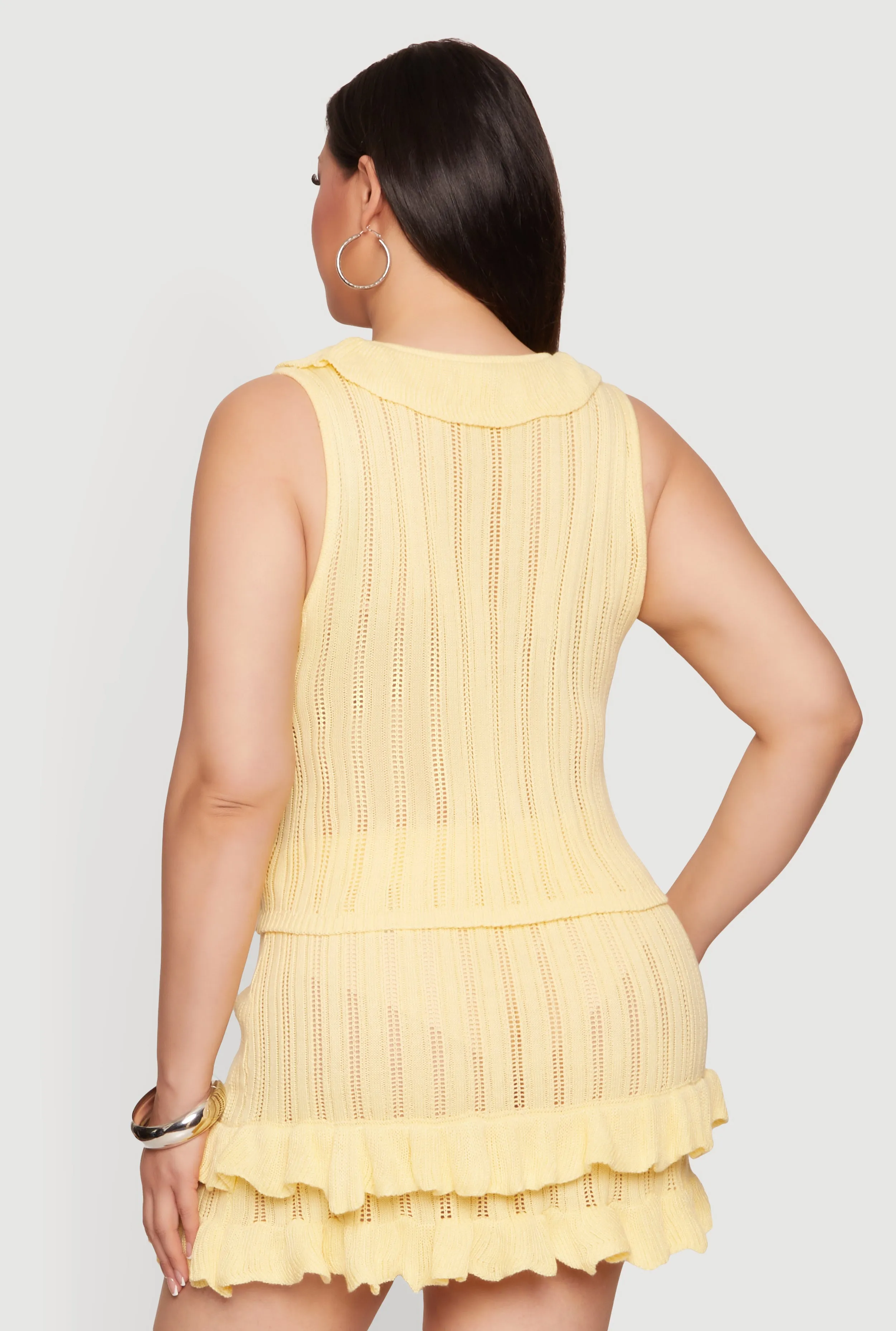 Plus Size Ruffle Trim Tie Detail Crochet Vest sold by Rainbow product image thumbnail 5