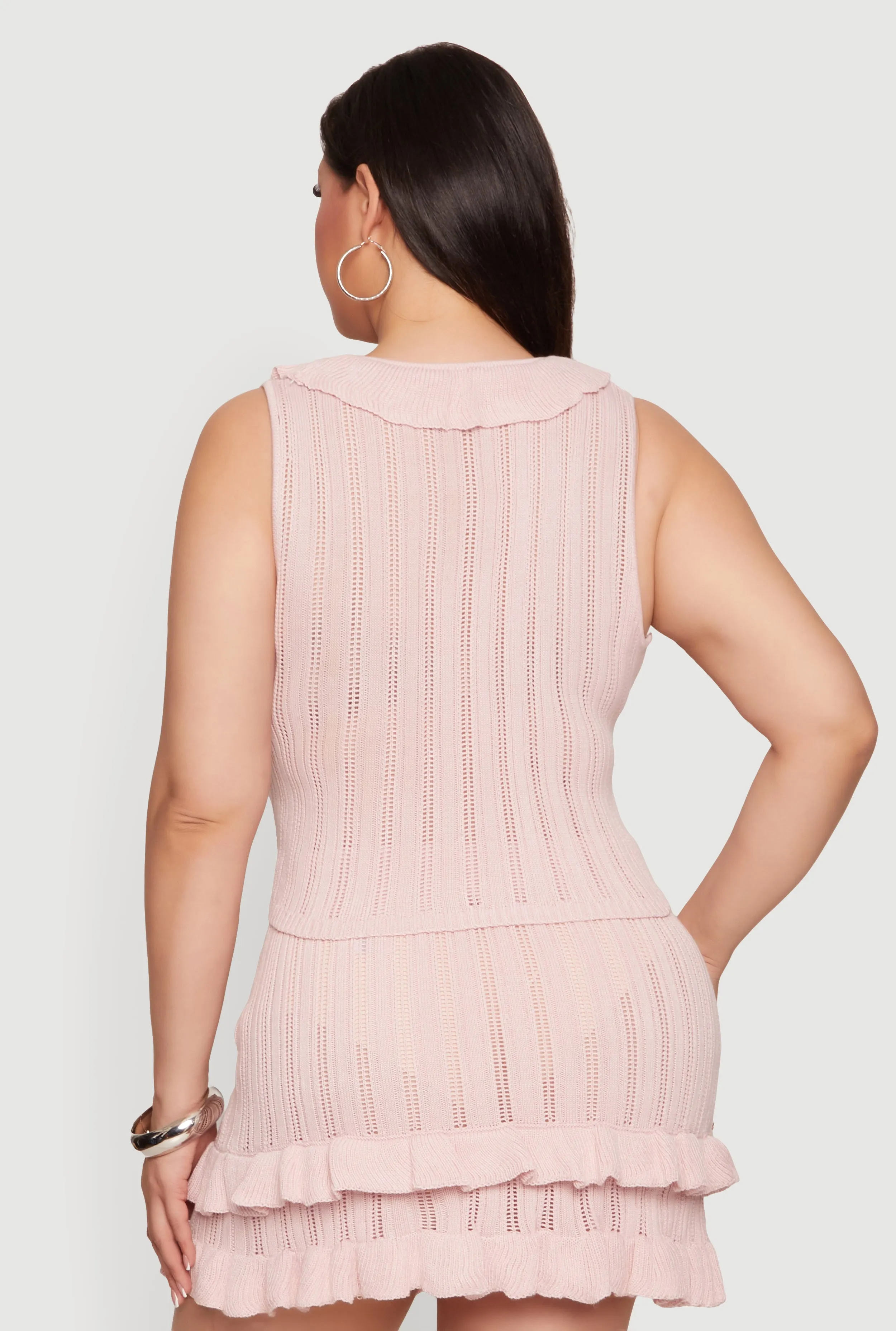 Plus Size Ruffle Trim Tie Detail Crochet Vest sold by Rainbow product image thumbnail 5