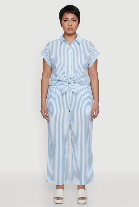 Plus Size Striped Wide Leg Casual Pants made by Rainbow