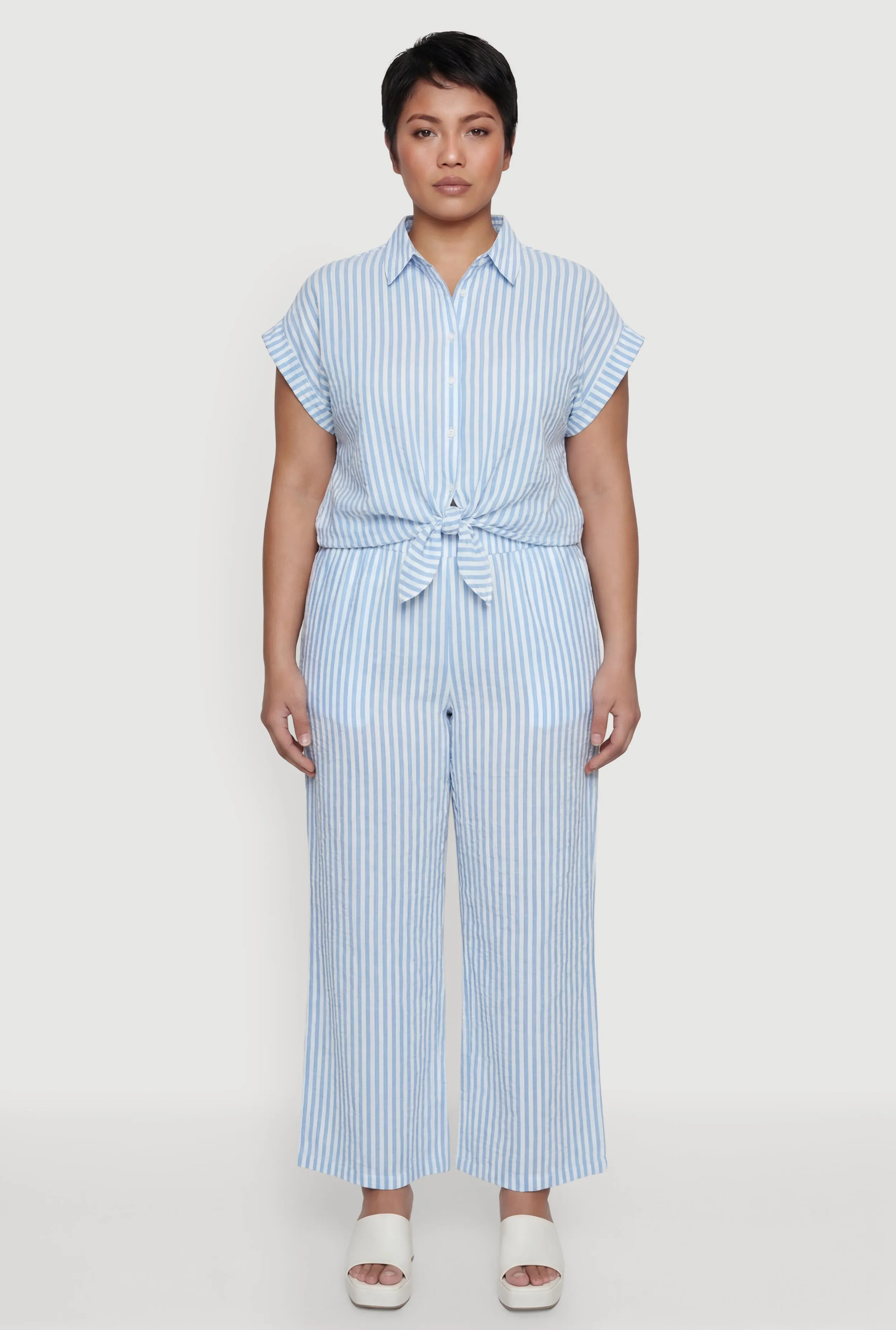 Plus Size Striped Wide Leg Casual Pants sold by Rainbow