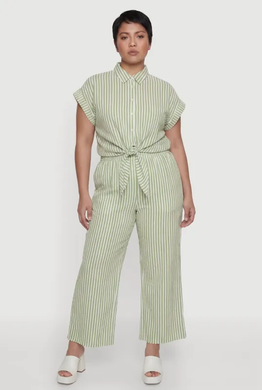 Plus Size Striped Wide Leg Casual Pants made by Rainbow