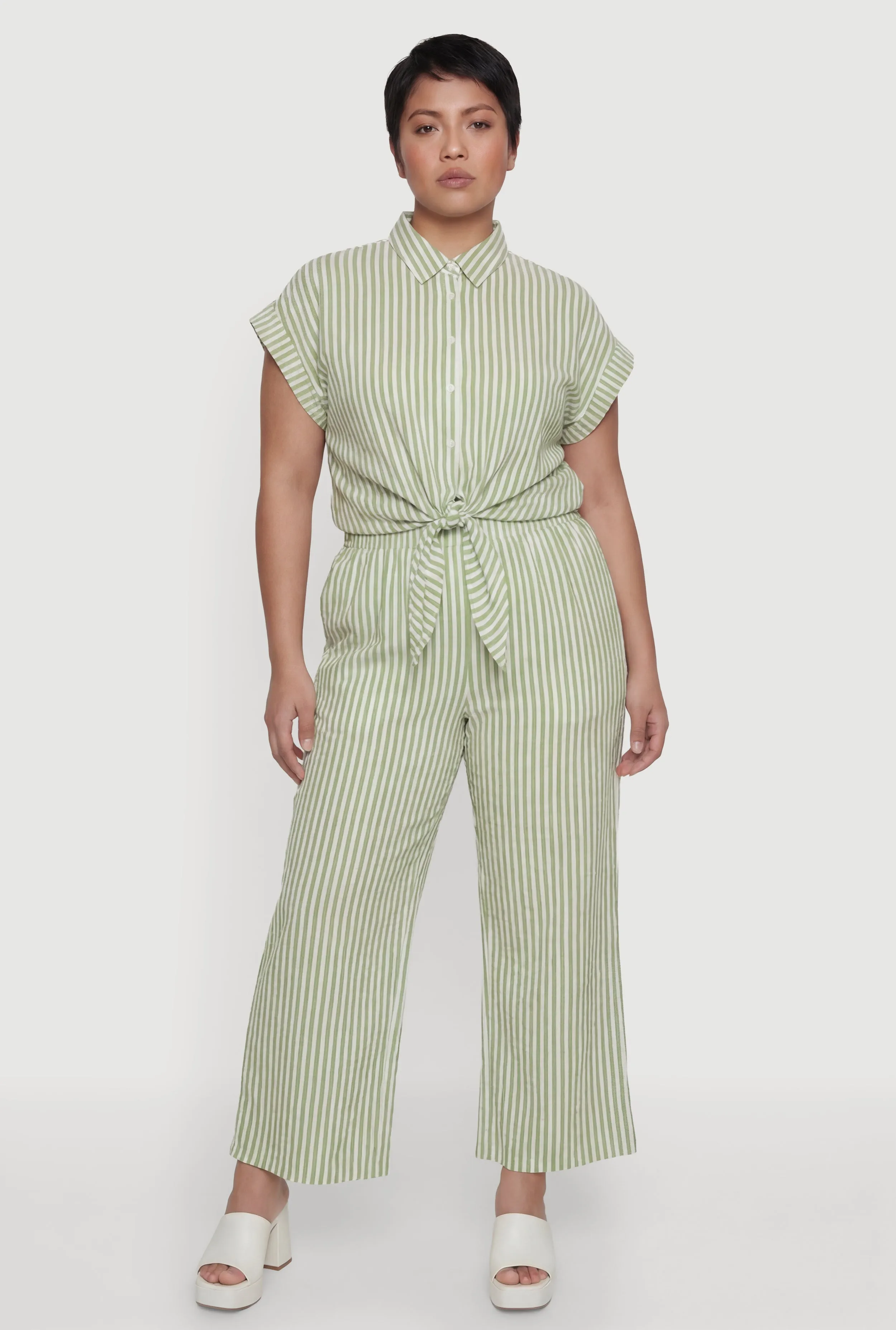 Plus Size Striped Wide Leg Casual Pants sold by Rainbow
