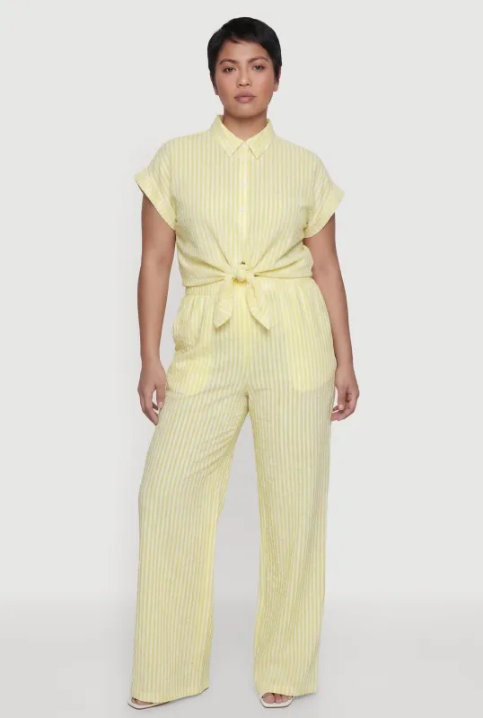 Plus Size Striped Wide Leg Casual Pants made by Rainbow