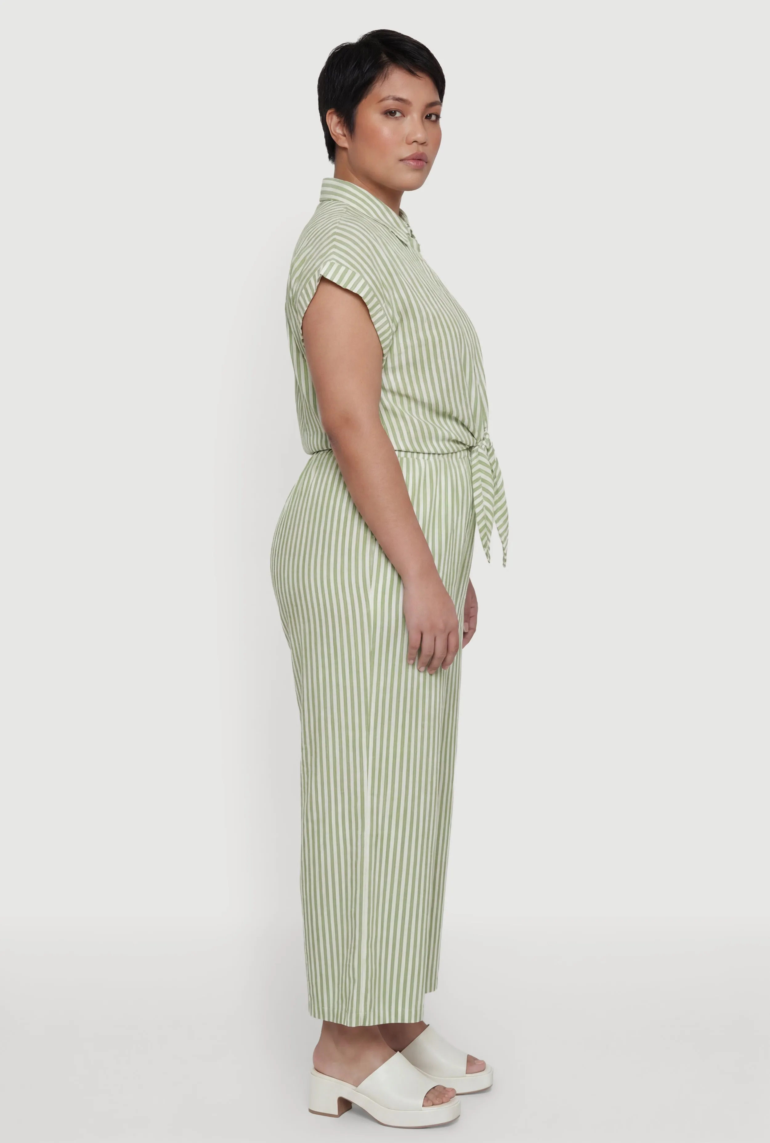 Plus Size Striped Crepe Knit Tie Front Shirt sold by Rainbow product image thumbnail 3