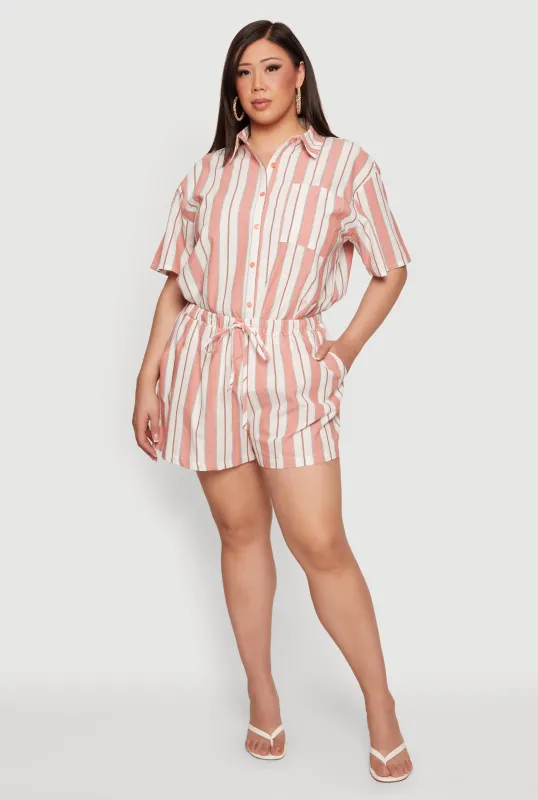 Plus Size Striped Drawstring Waist Shorts made by Rainbow