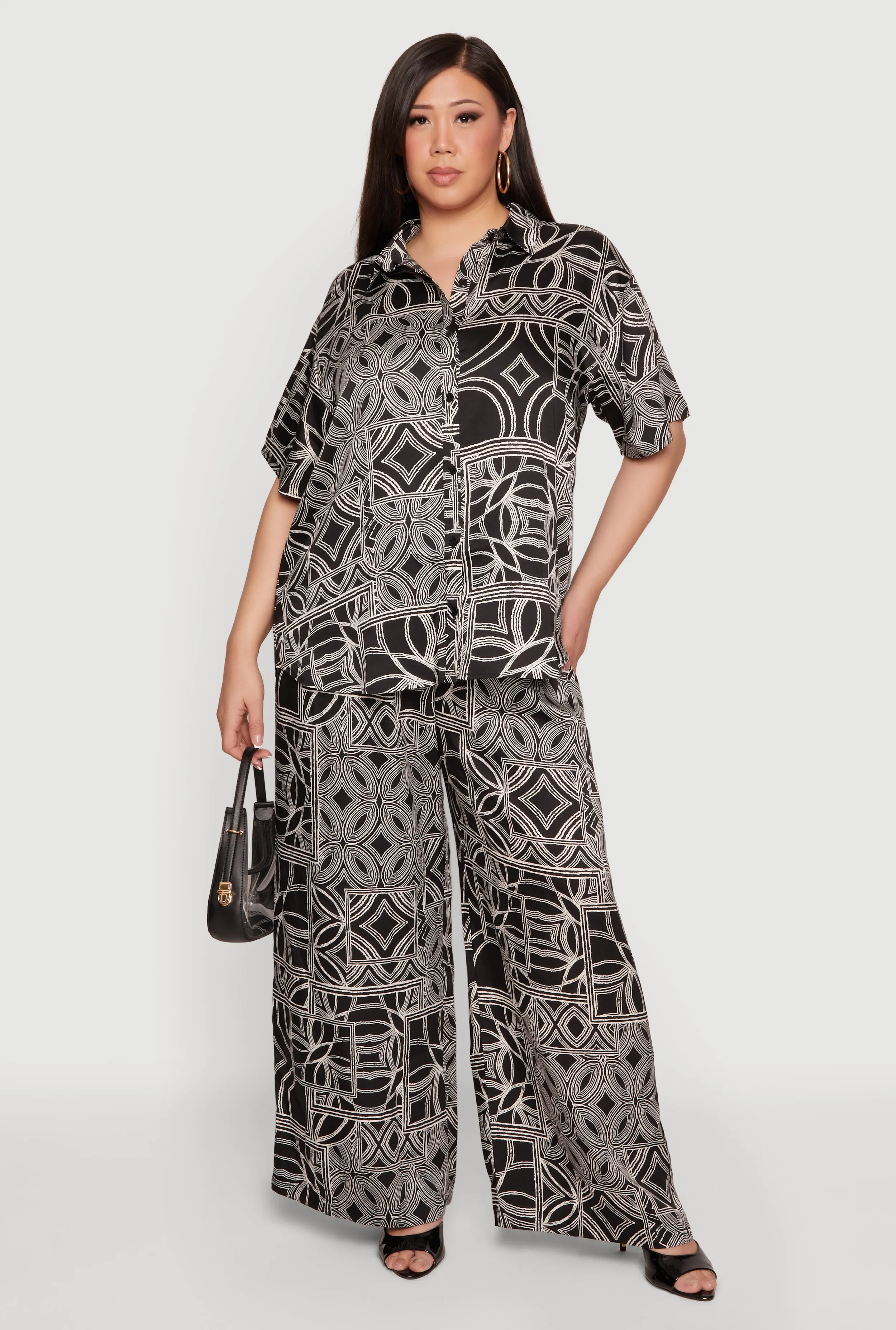 Plus Size Geometric Print Wide Leg Pull On Pants sold by Rainbow
