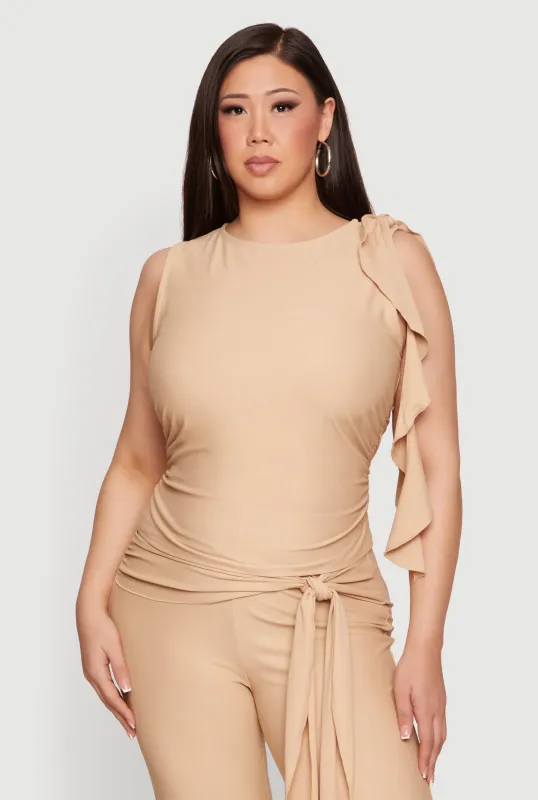Plus Size Sleeveless Ruched Blouse with Bow Detail made by Rainbow