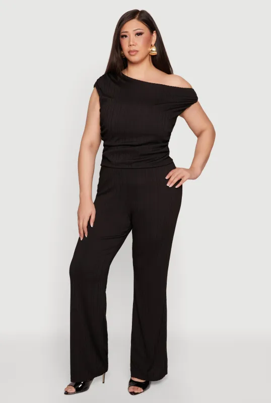 Plus Size Rib Knit Pull On Casual Pants made by Rainbow