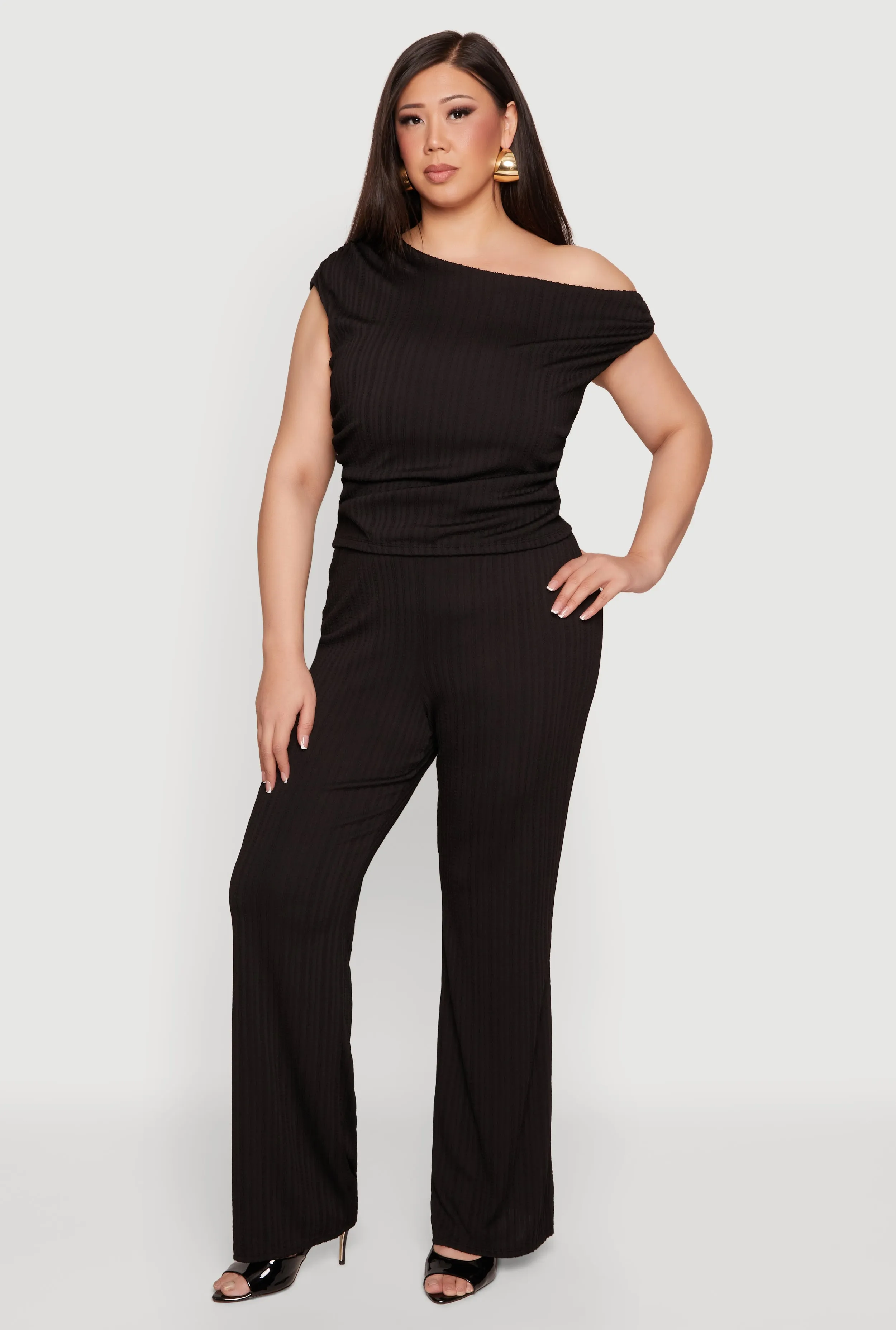 Plus Size Rib Knit Pull On Casual Pants sold by Rainbow