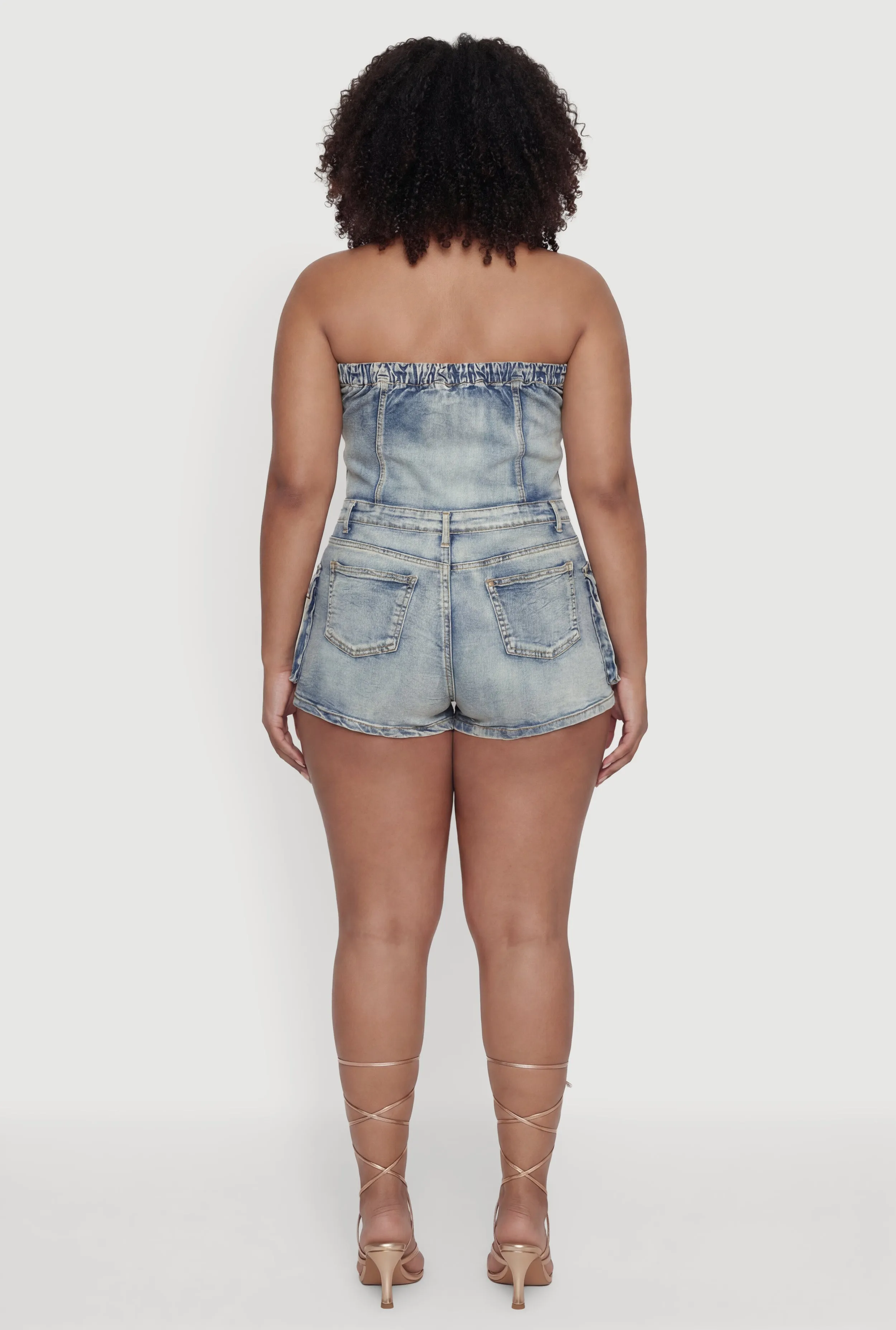 Plus Size Acid Wash Cargo Pocket Denim Romper sold by Rainbow product image thumbnail 3
