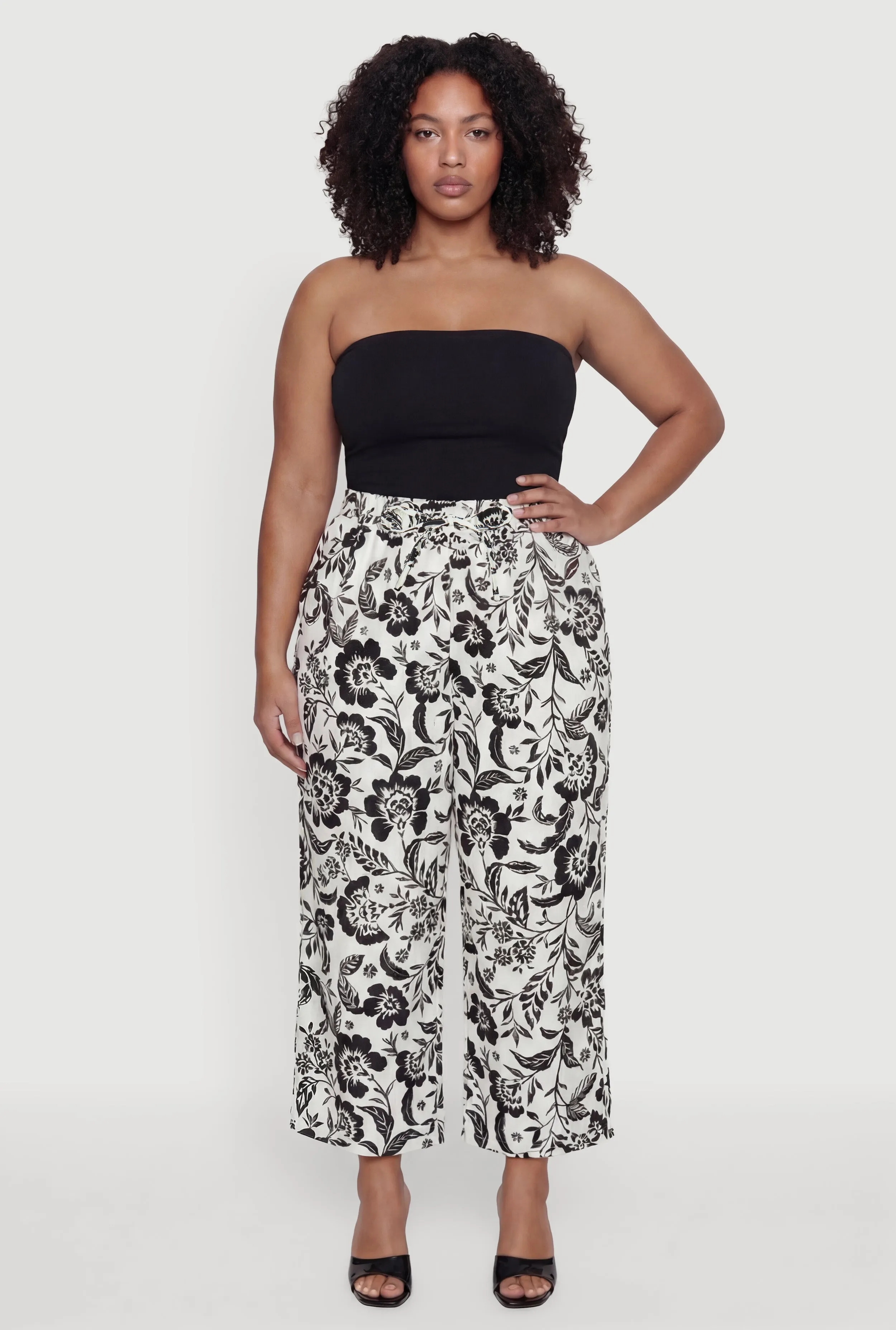 Plus Size Floral High Waisted Wide Leg Casual Pants sold by Rainbow