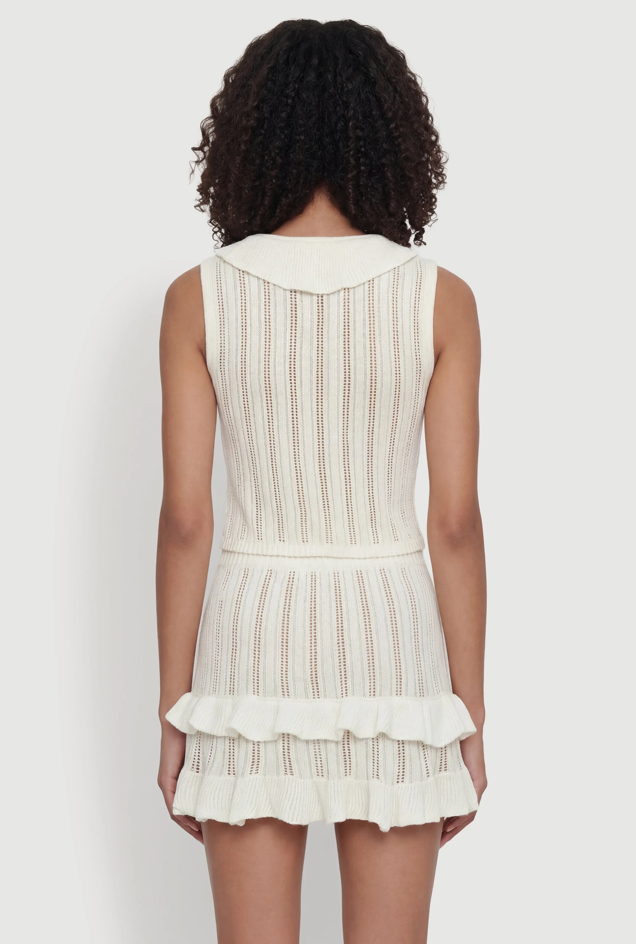 Ruffle Trim Button Front Tie Detail Crochet Vest sold by Rainbow product image thumbnail 5