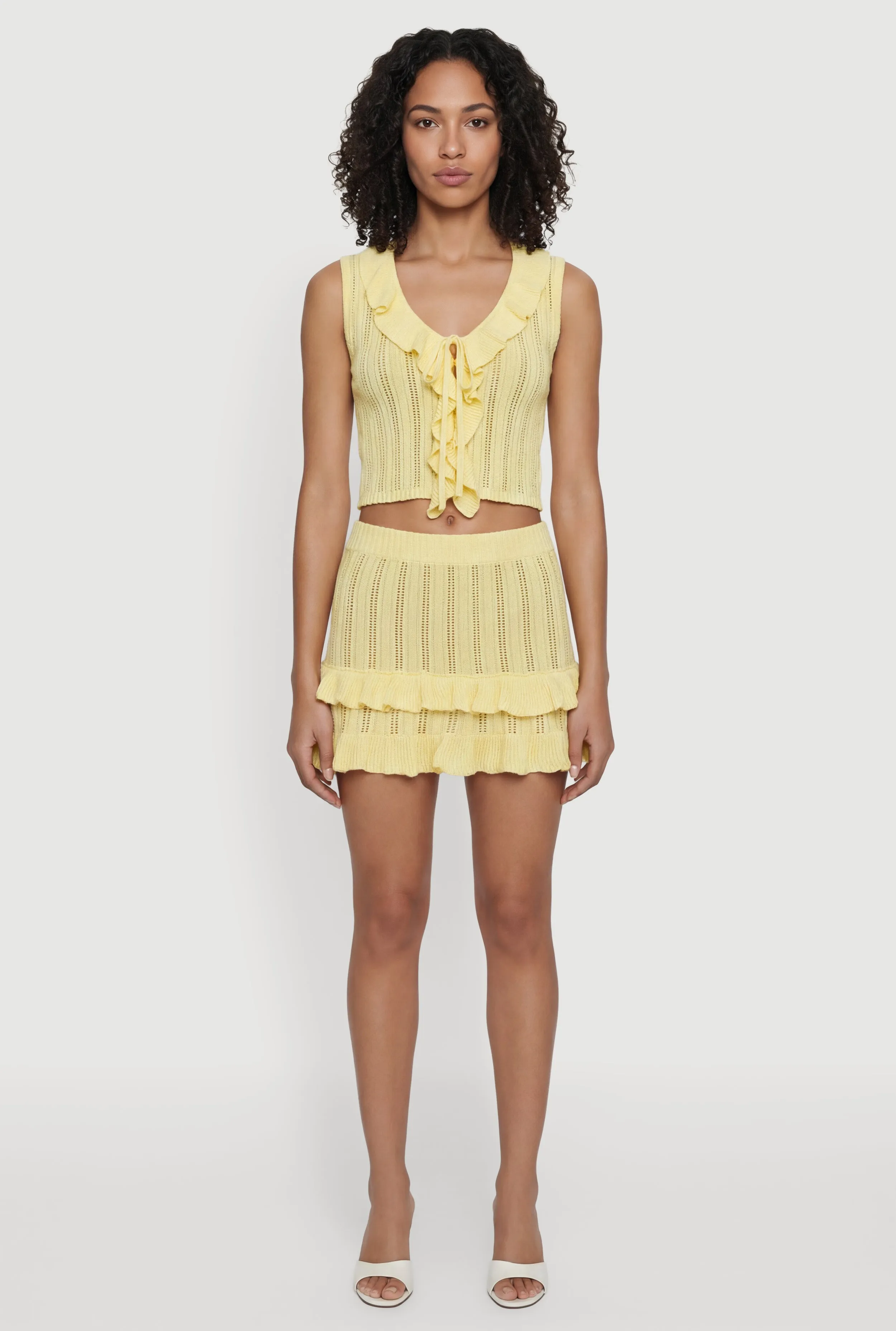 Crochet Ruffle Trim Tiered Mini Skirt sold by Rainbow