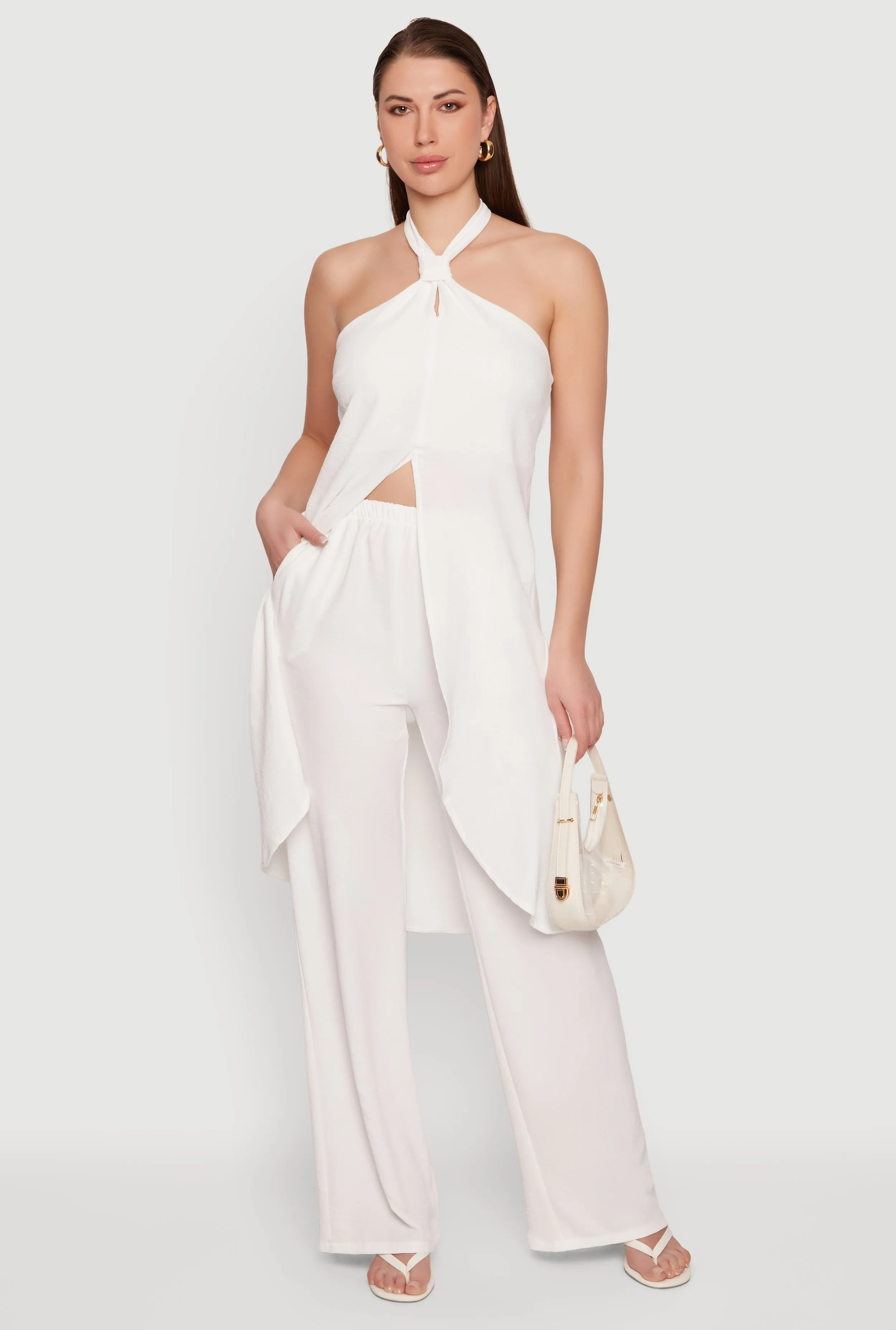 Crepe Knit High Waisted Wide Leg Pull On Pants sold by Rainbow