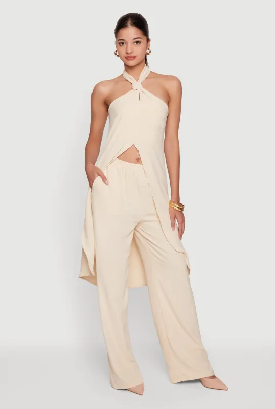 Crepe Knit High Waisted Wide Leg Pull On Pants made by Rainbow