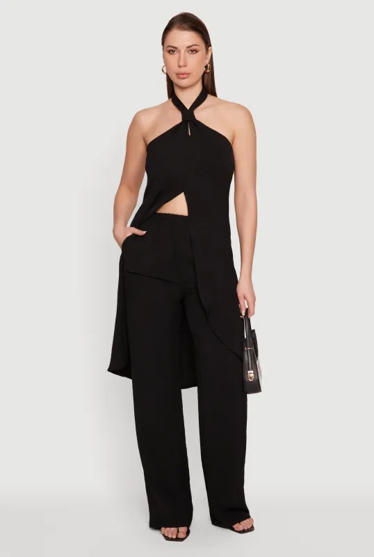 Crepe Knit High Waisted Wide Leg Pull On Pants made by Rainbow