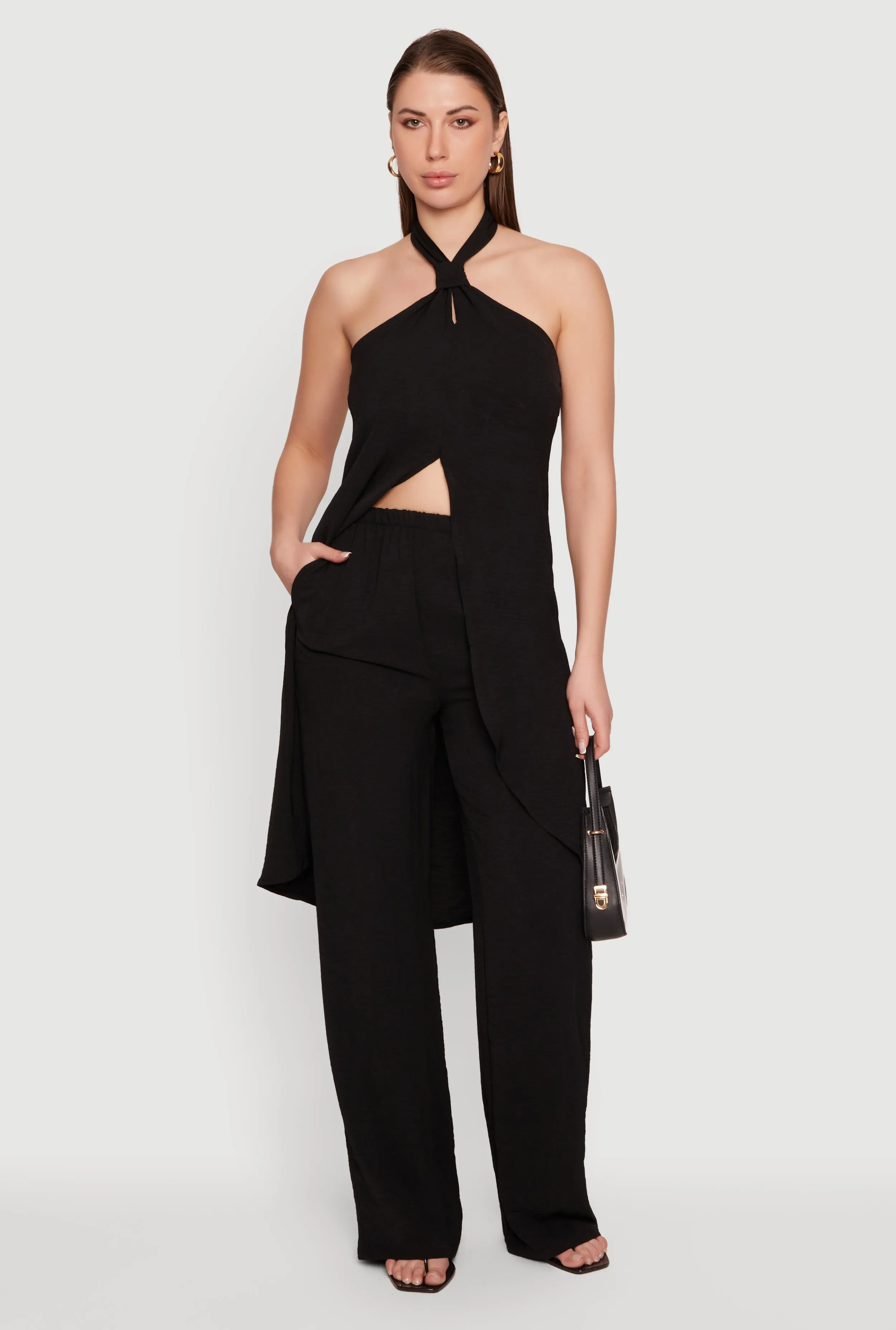 Crepe Knit High Waisted Wide Leg Pull On Pants sold by Rainbow