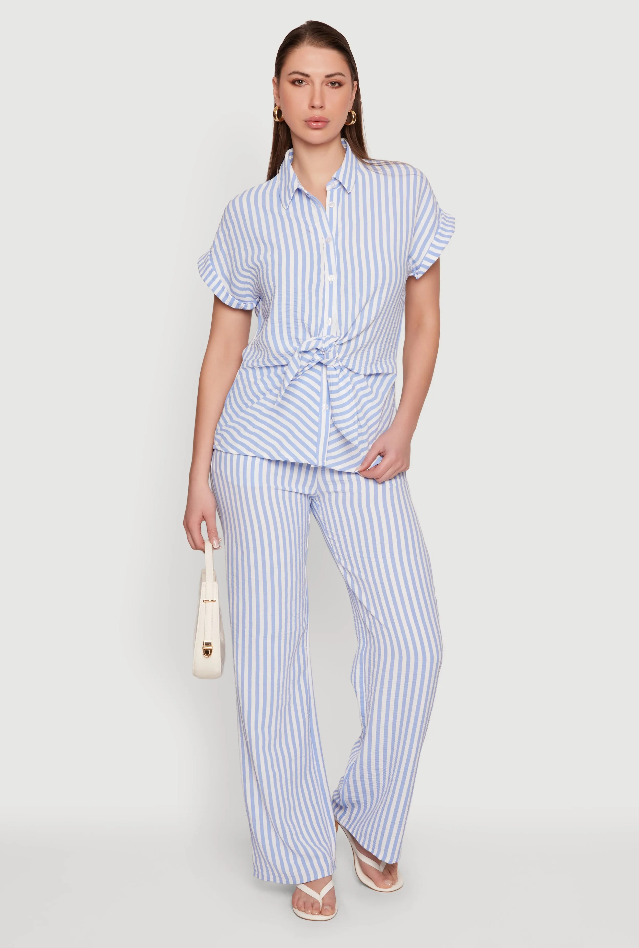 Striped Crepe Knit Button Front Blouse sold by Rainbow product image thumbnail 2