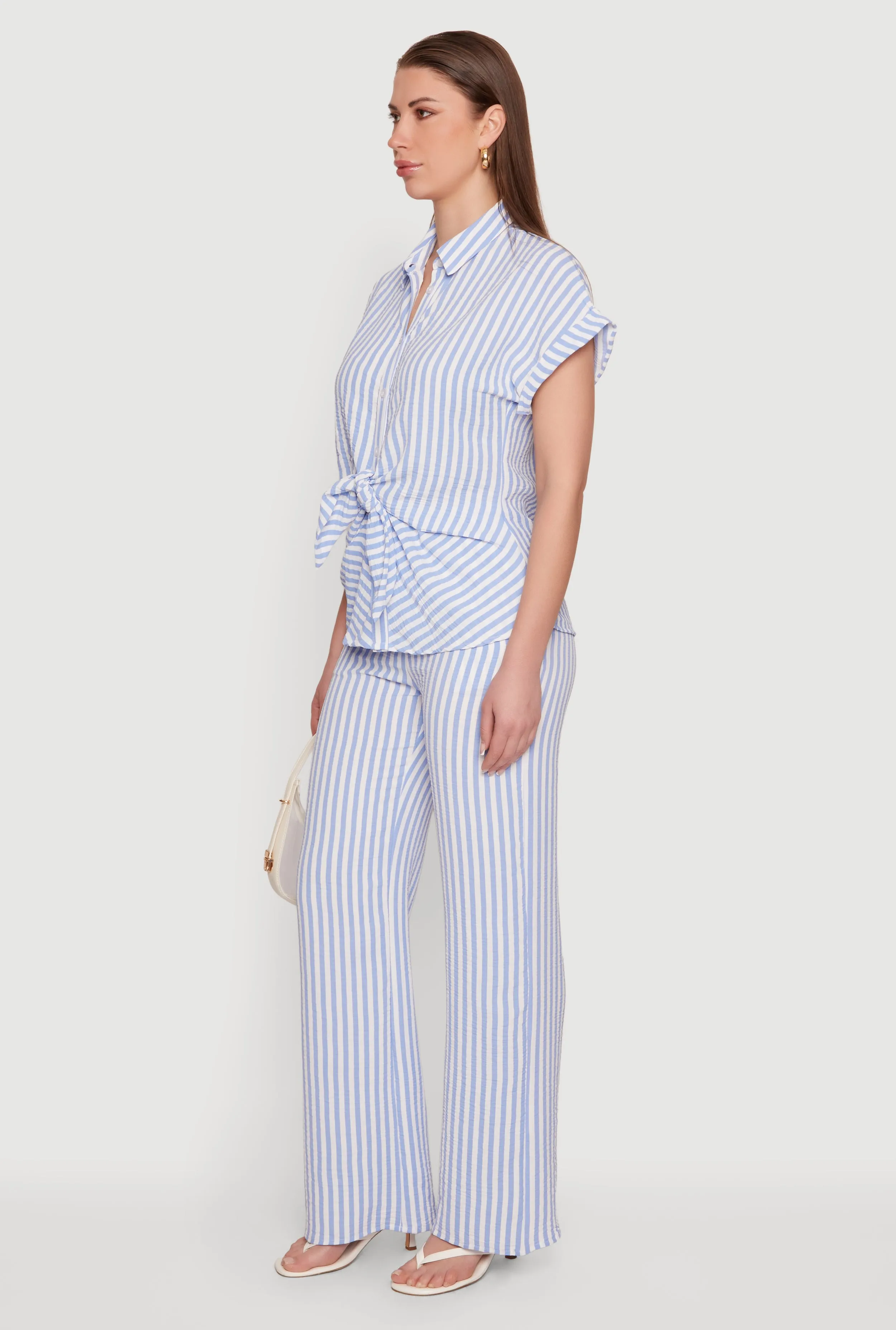 Striped Crepe Knit Button Front Blouse sold by Rainbow product image thumbnail 3