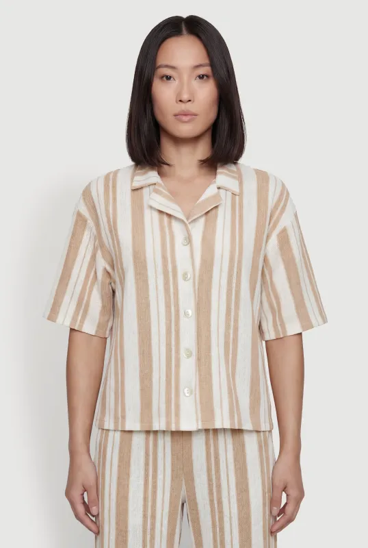 Striped Collared Button Front Crop Top made by Rainbow