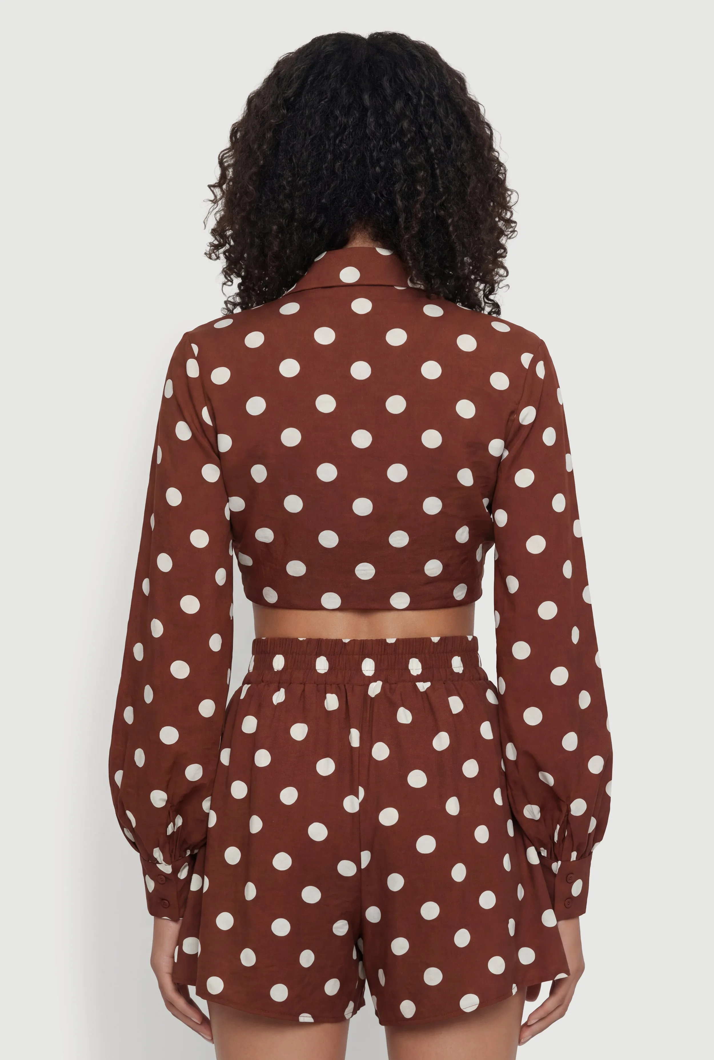 Polka Dot Long Sleeve Tie Front Cropped Shirt sold by Rainbow product image thumbnail 5