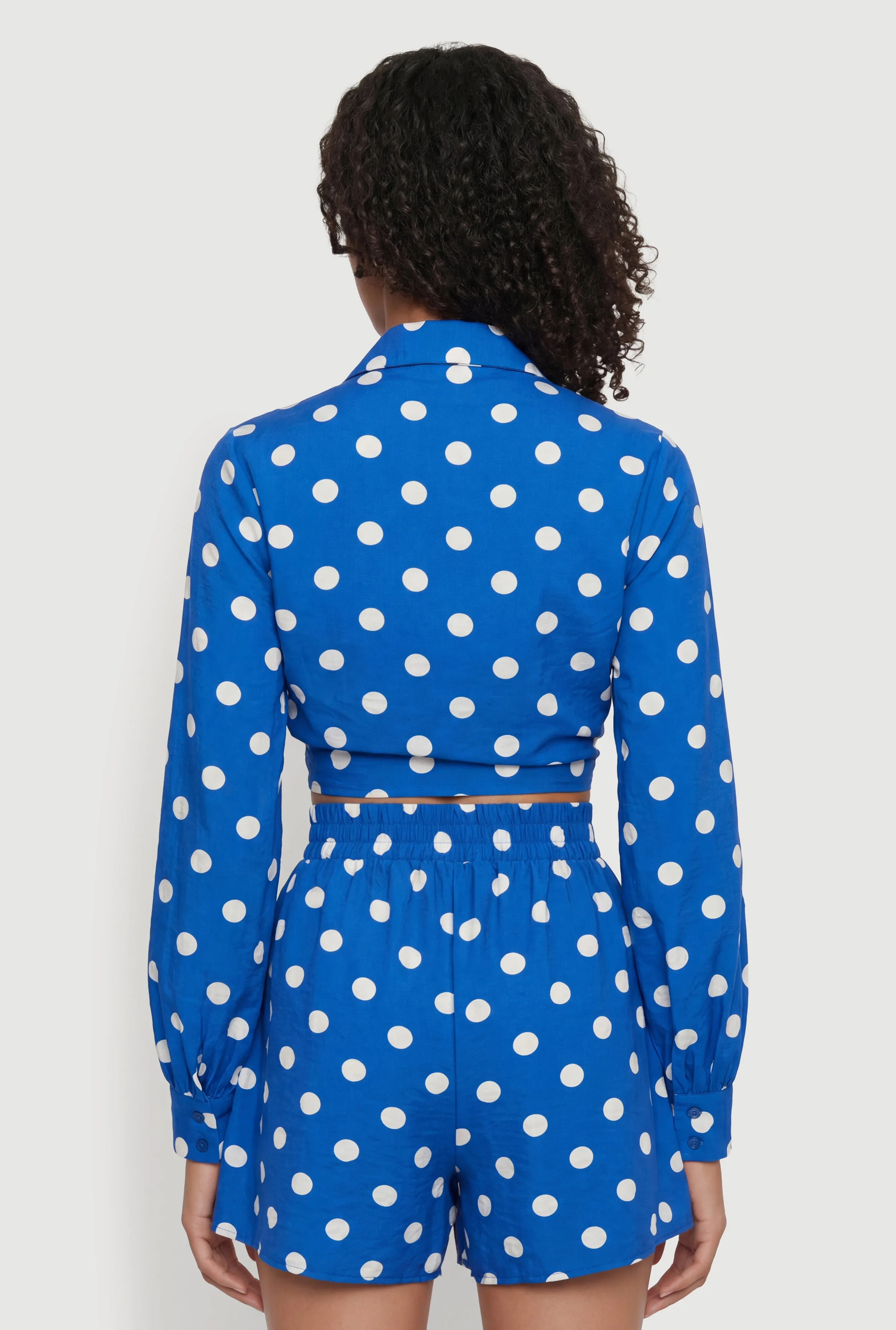 Polka Dot Long Sleeve Tie Front Cropped Shirt sold by Rainbow product image thumbnail 5