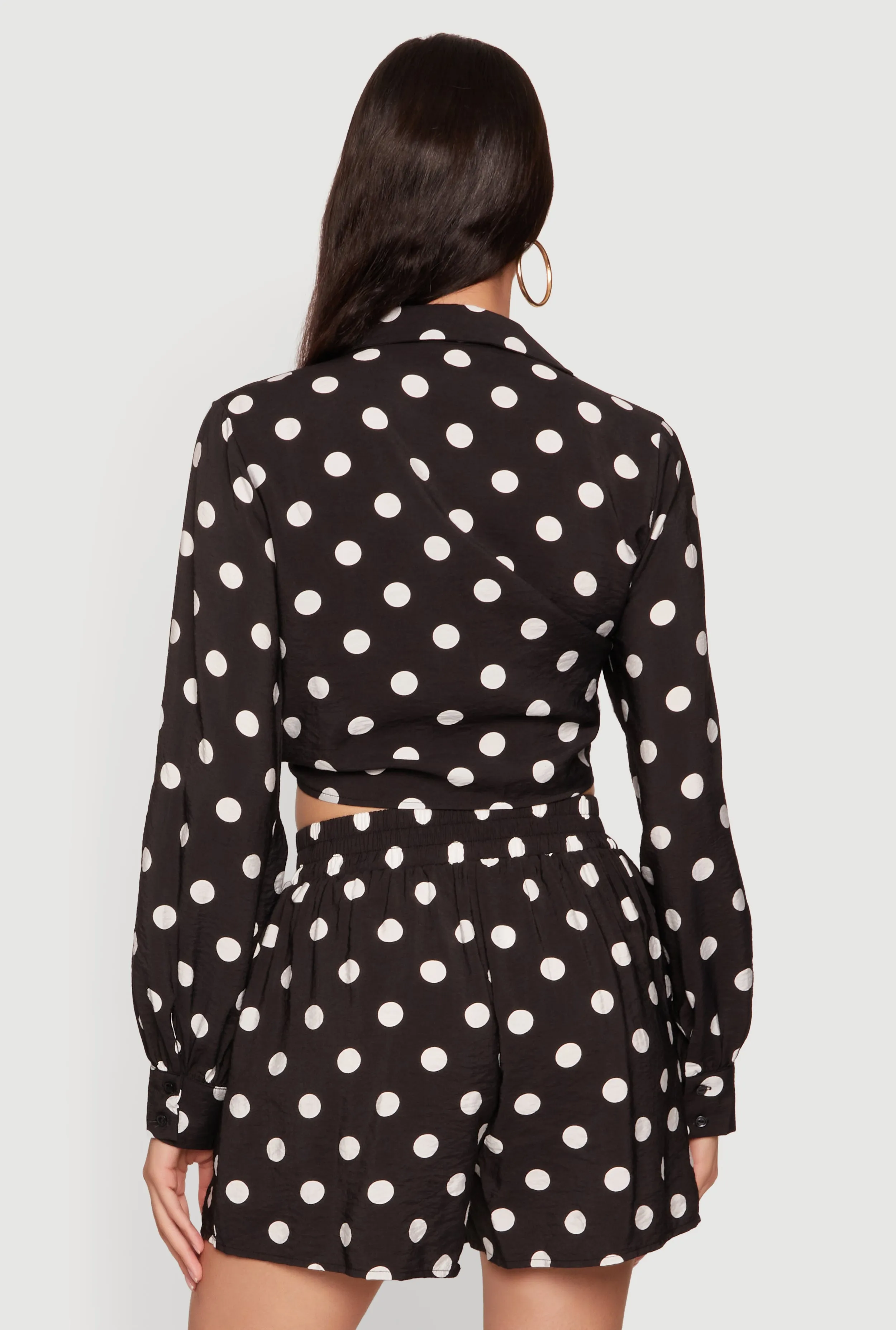 Polka Dot Long Sleeve Tie Front Cropped Shirt sold by Rainbow product image thumbnail 5