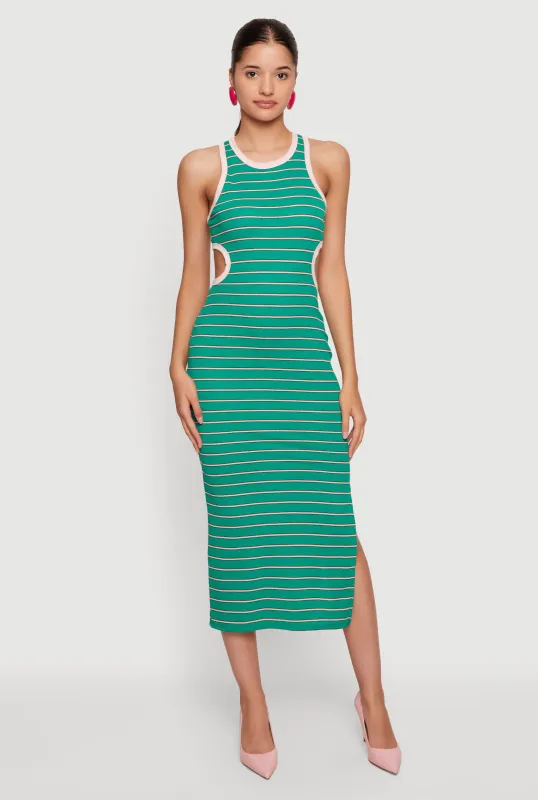 Sleeveless Keyhole Back Striped Midi Dress made by Rainbow