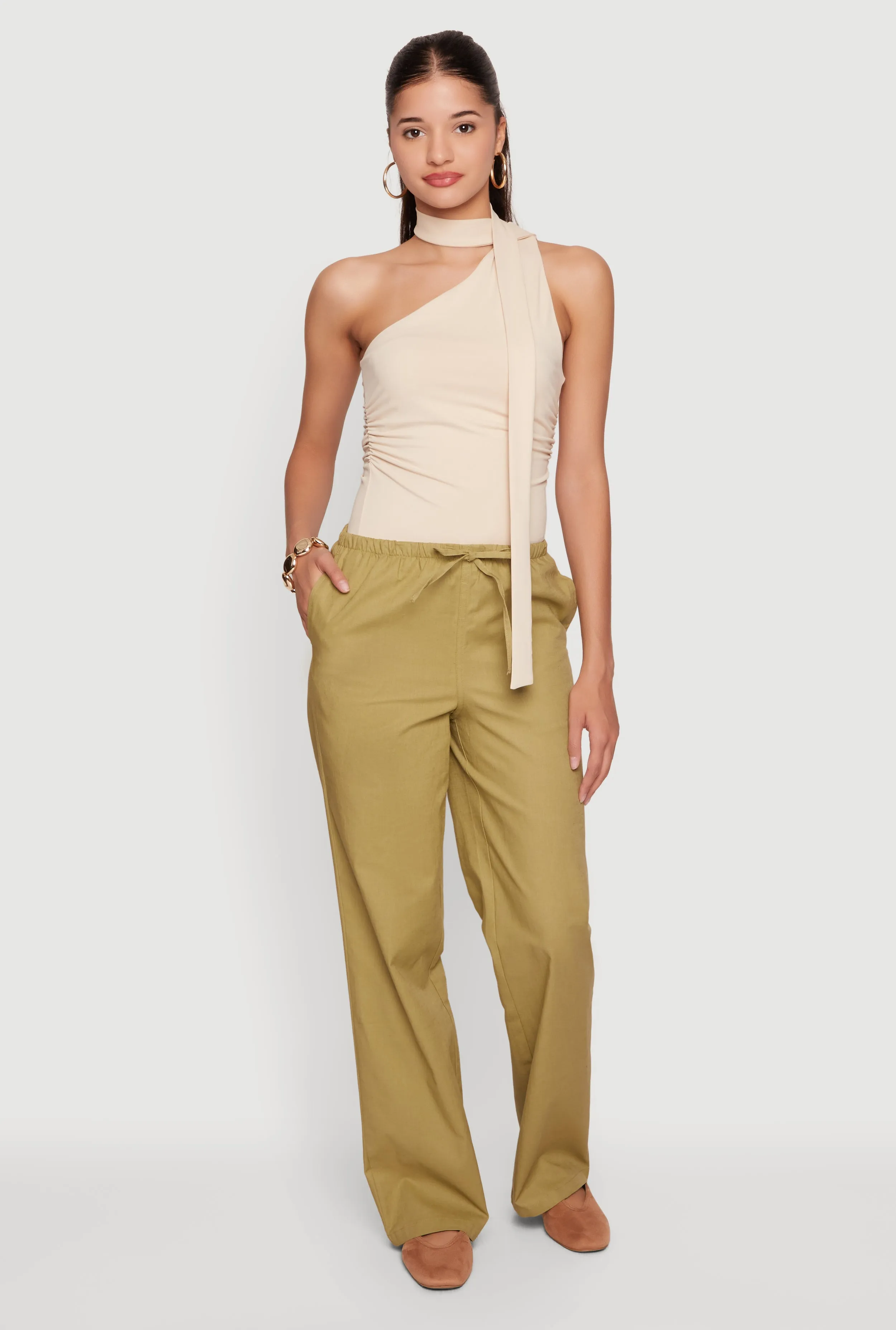 Linen Drawstring Waist Straight Leg Pants sold by Rainbow product image thumbnail 5