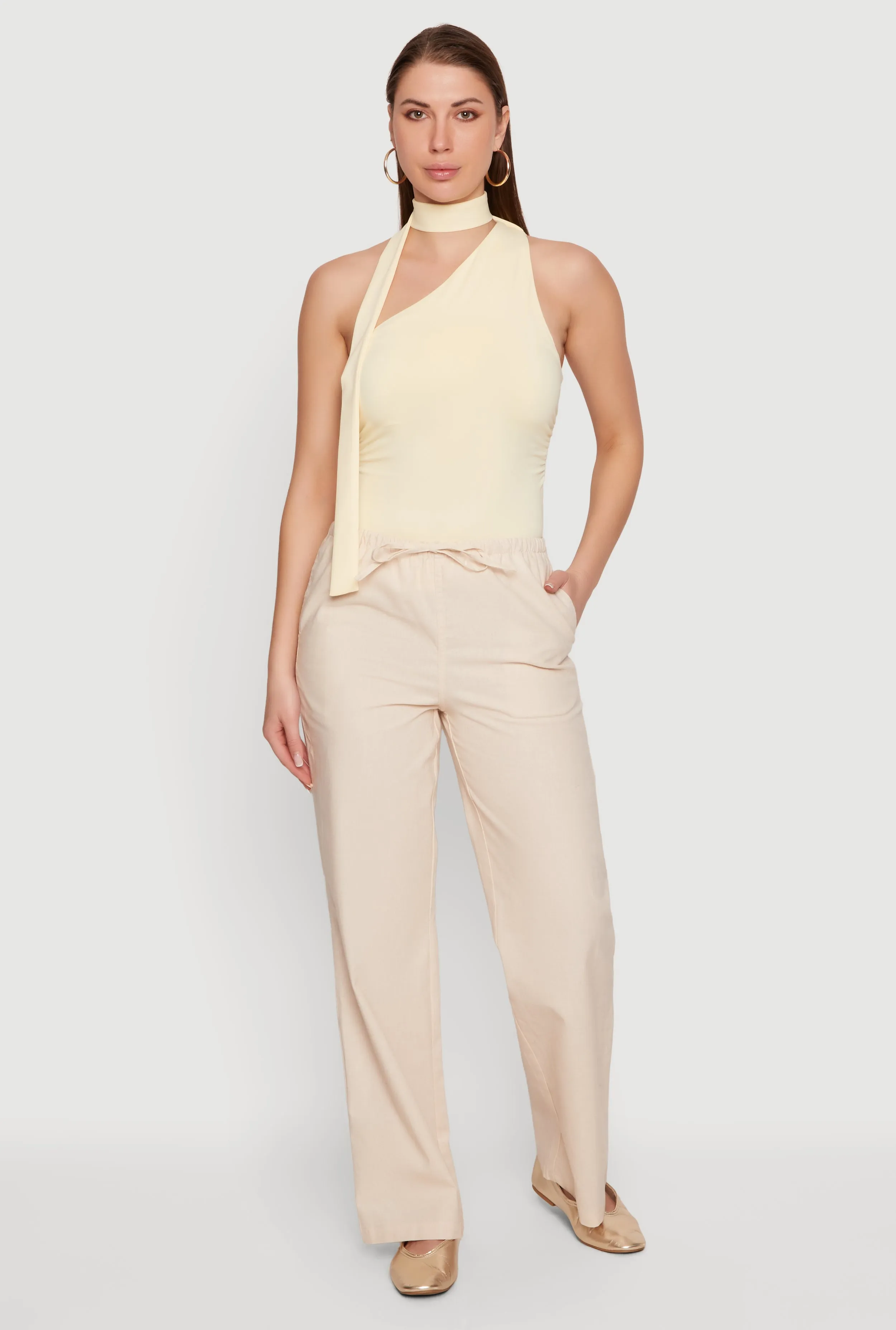 Linen Drawstring Waist Straight Leg Pants sold by Rainbow product image thumbnail 3