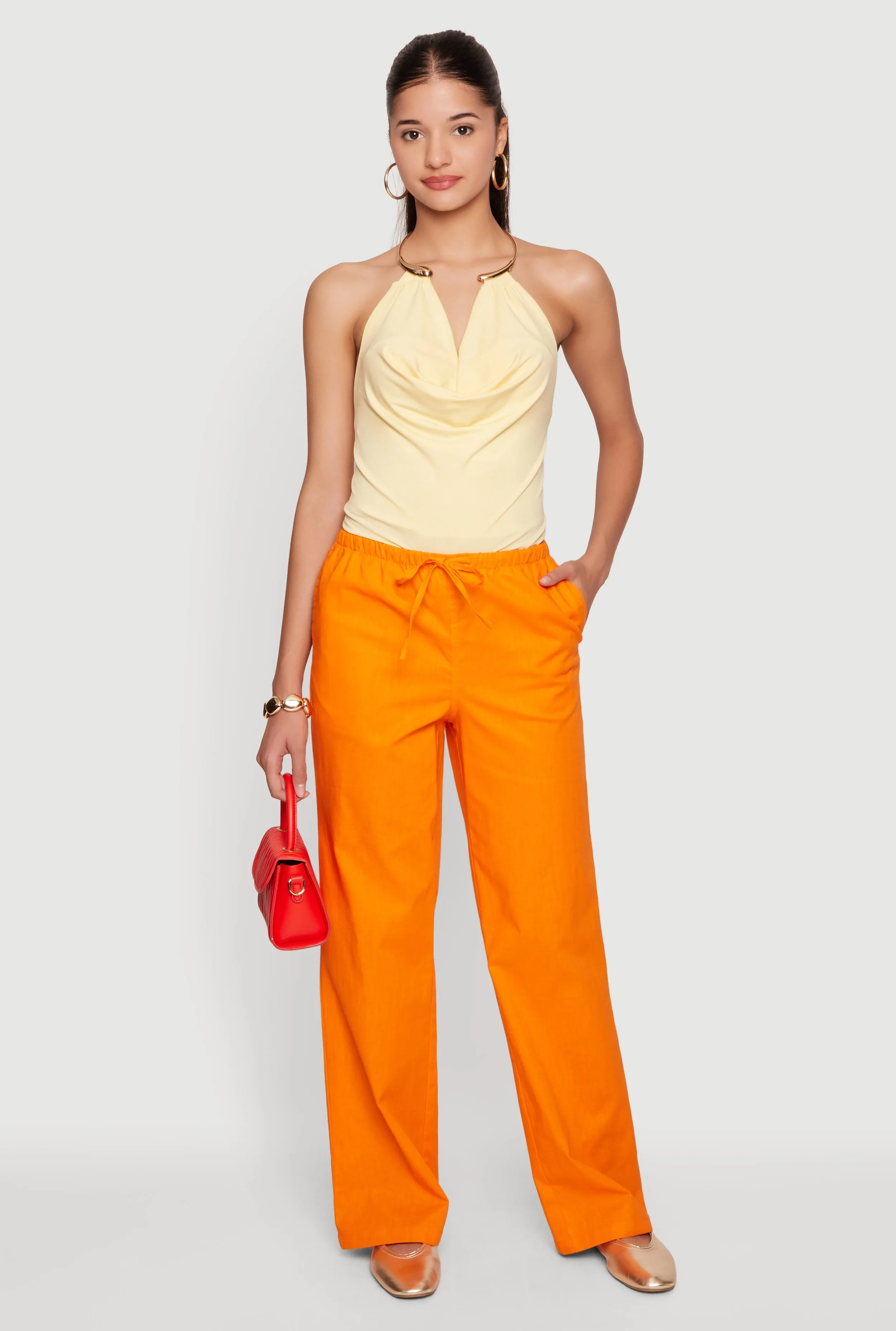 Linen Drawstring Waist Straight Leg Pants sold by Rainbow