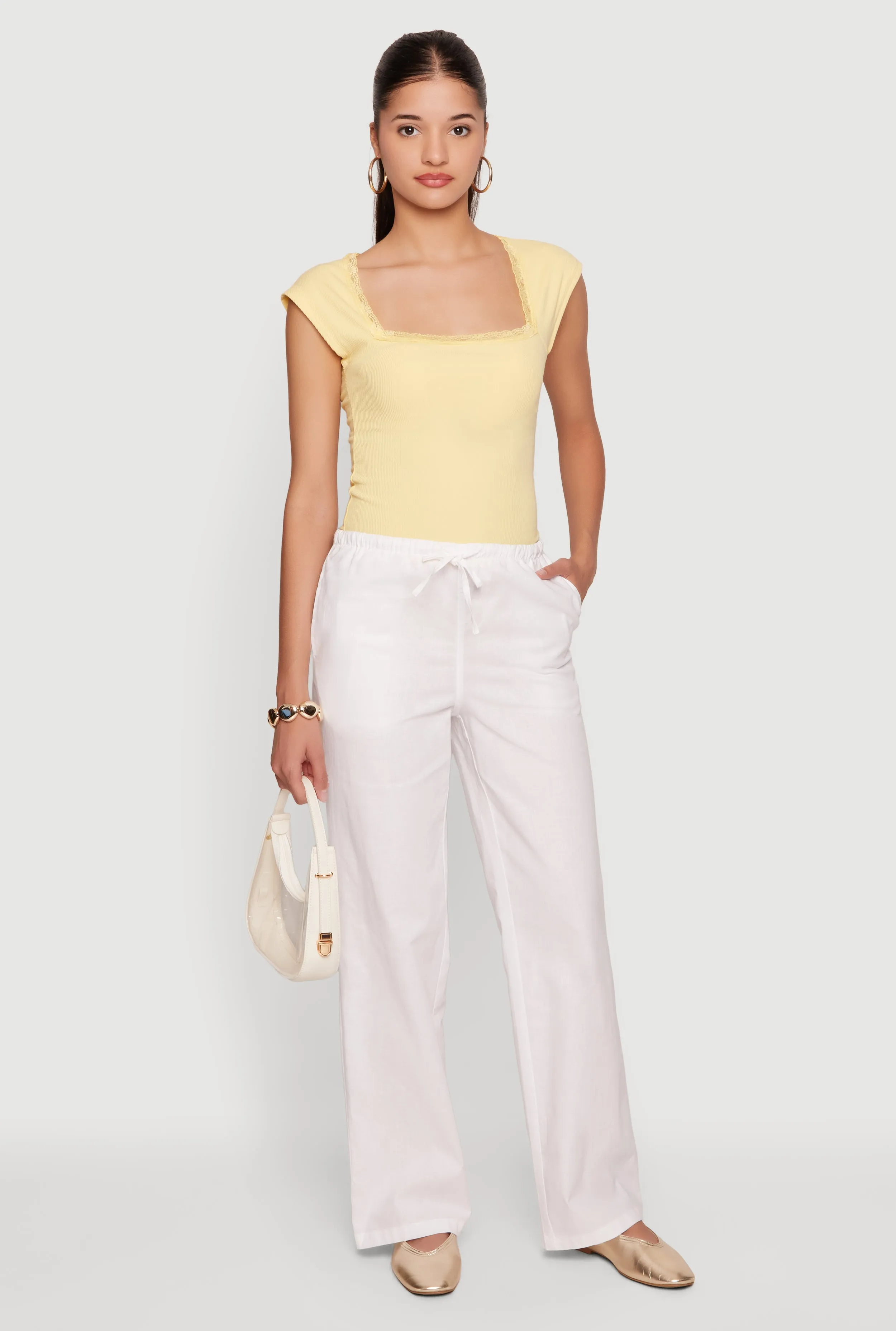 Linen Drawstring Waist Straight Leg Pants sold by Rainbow product image thumbnail 2