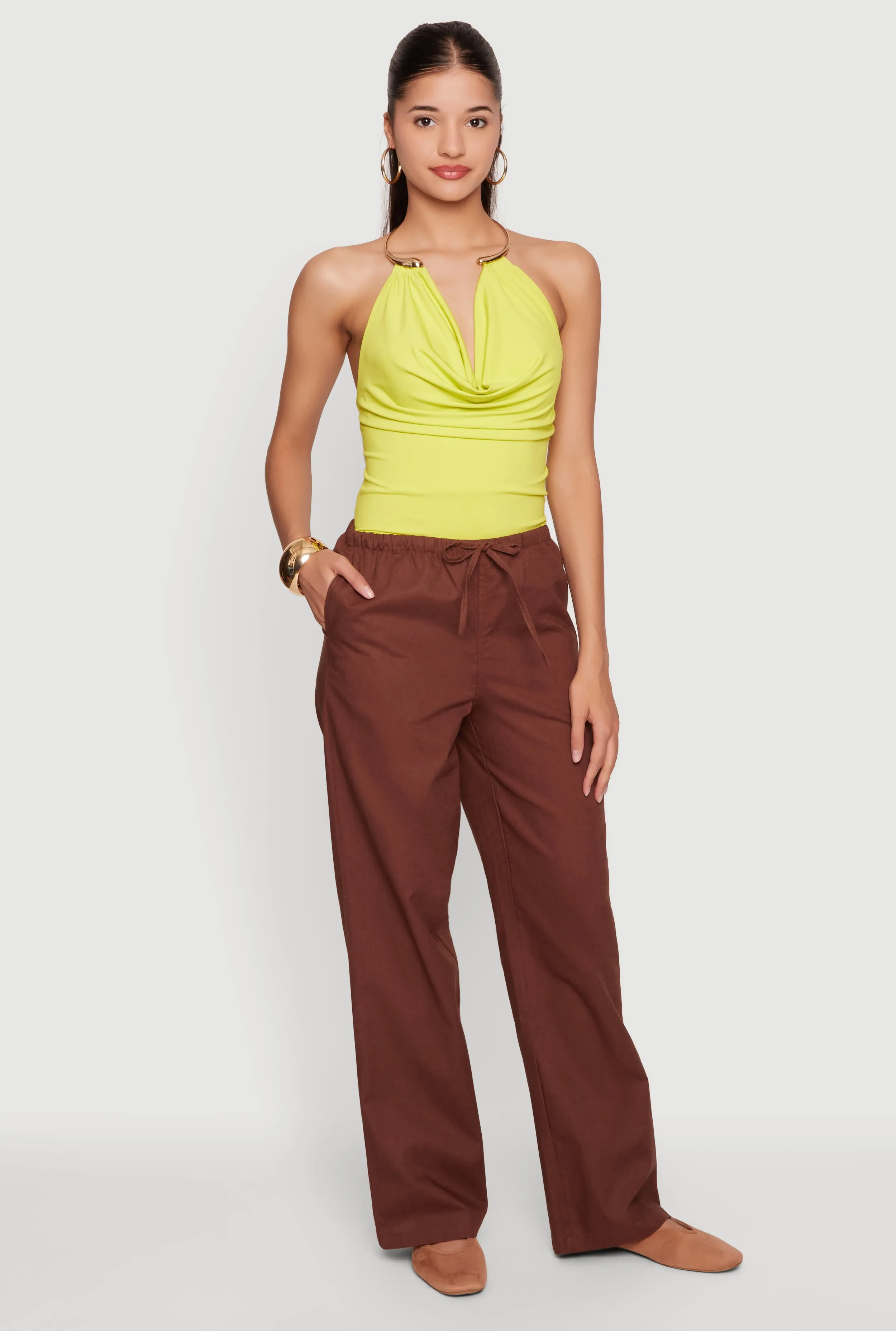 Linen Drawstring Waist Straight Leg Pants sold by Rainbow product image thumbnail 4