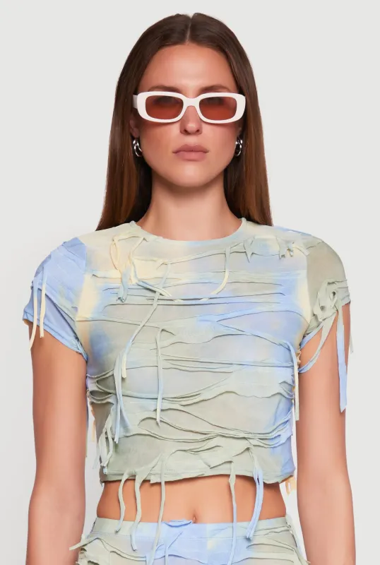 Tie Dye Slashed Crop Top made by Rainbow