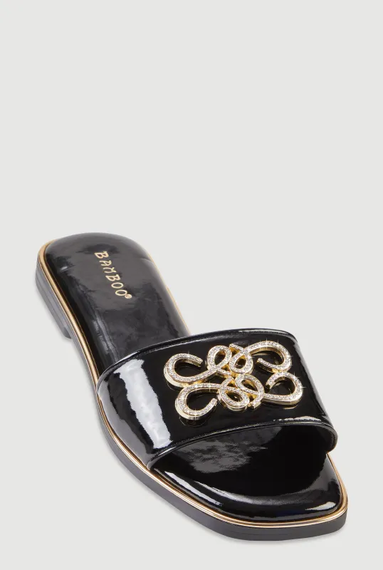 Rhinestone Metallic Pendant Slide Sandals made by Rainbow