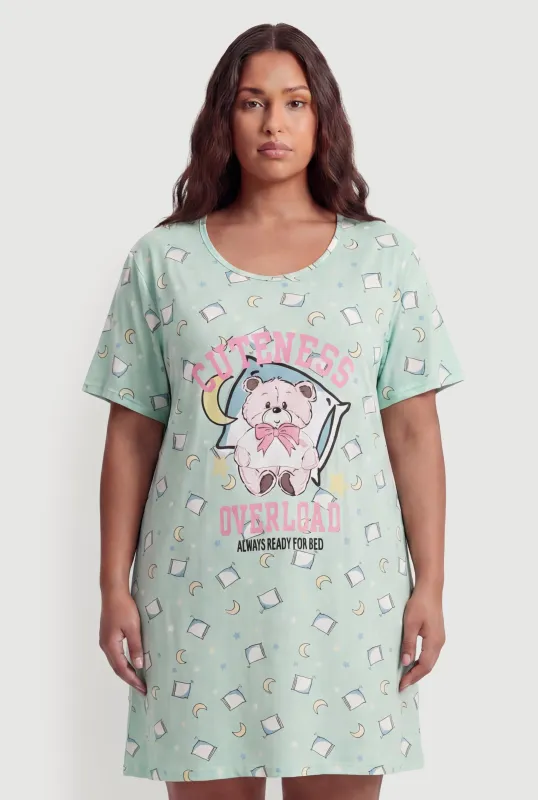 Plus Size Cuteness Overload Teddy Bear Graphic Sleepshirt made by Rainbow