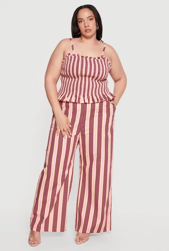 Plus Size High Waisted Striped Palazzo Pants made by Rainbow