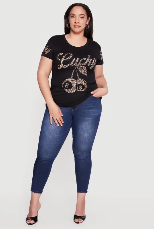 Plus Size Lucky Animal Print Graphic Ruched T-Shirt made by Rainbow