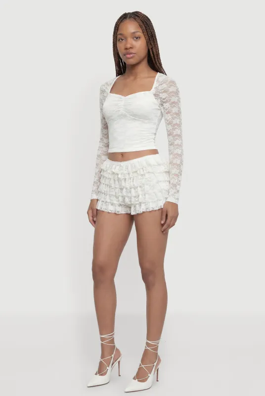Floral Lace Tiered Ruffle Shorts made by iris