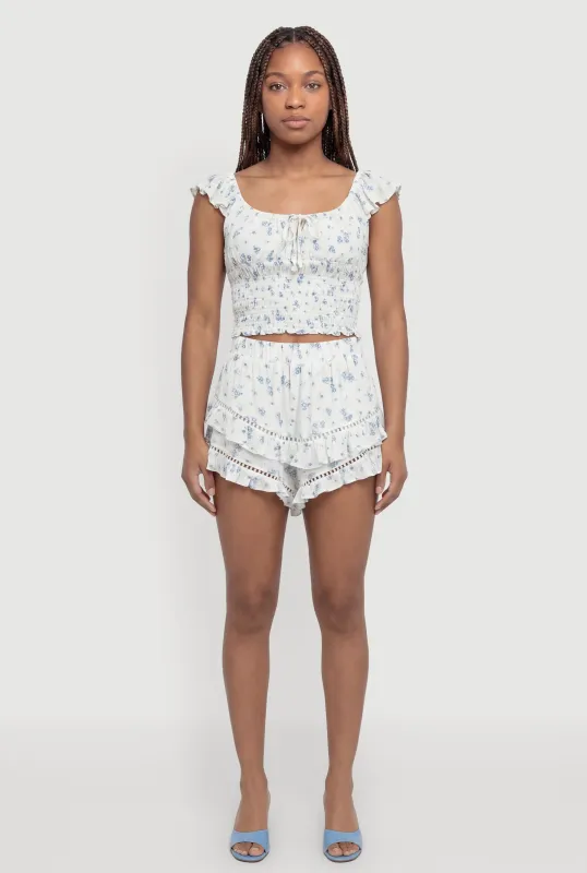 Floral Ruffled Tiered Shorts made by Rainbow