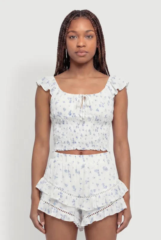 Floral Smocked Peasant Crop Top made by Rainbow