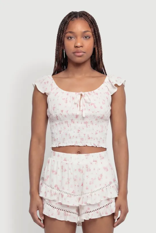 Floral Smocked Peasant Crop Top made by Rainbow