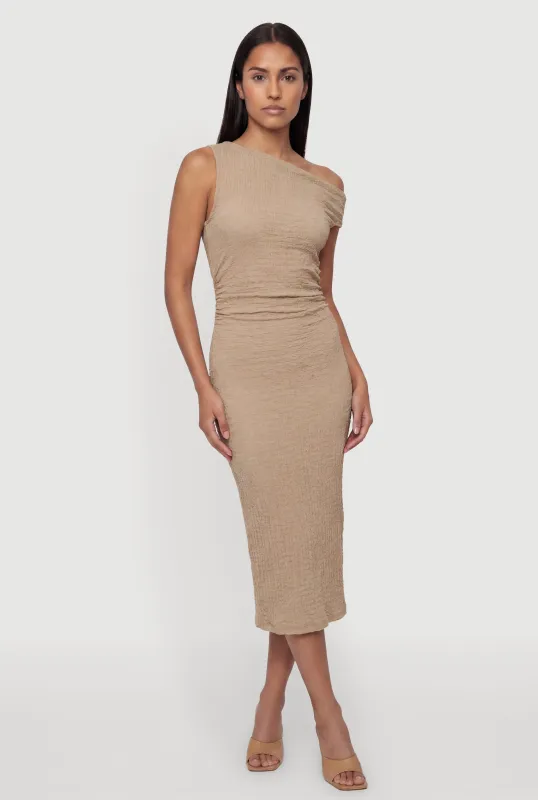 Textured Knit Sleeveless One Shoulder Midi Dress made by Rainbow