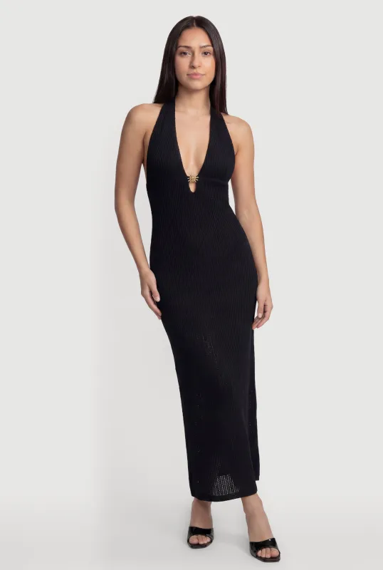 Metallic Sun Pendant Halter Maxi Dress made by Rainbow