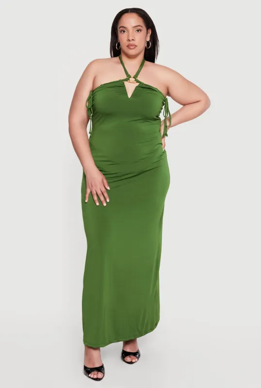 Plus Size O Ring Keyhole Detail Tie Back Maxi Dress made by Rainbow