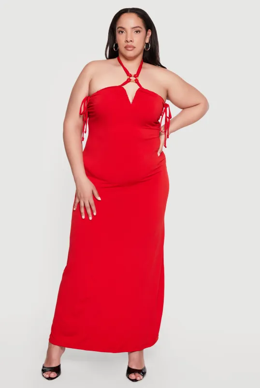 Plus Size O Ring Keyhole Detail Tie Back Maxi Dress made by Rainbow