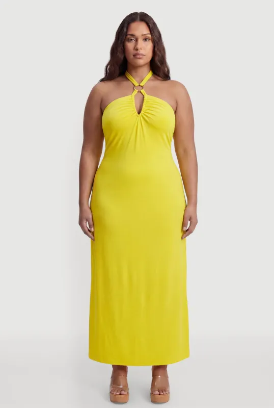 Plus Size O Ring Keyhole Detail Tie Back Maxi Dress made by Rainbow