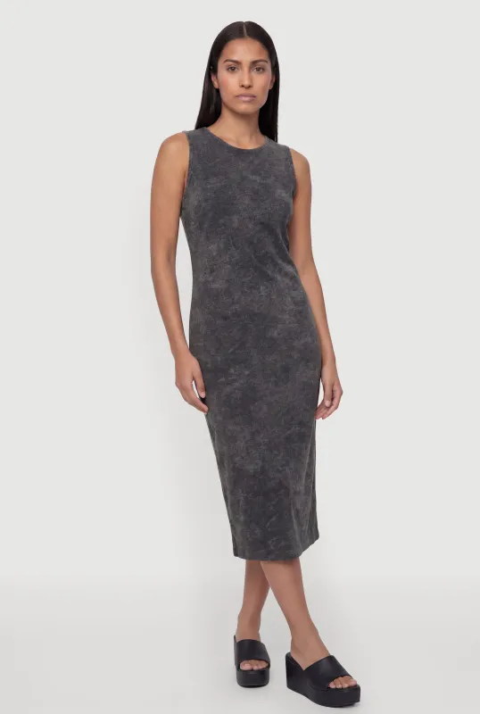 Keyhole Back Acid Wash Midi Dress made by Rainbow